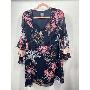VINCE CAMUTO WOMENS SIZE 10 SHEER LINED FLORAL PRINT BOXY  DRESS